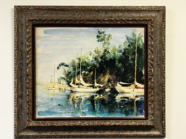 "Boten in de haven" door Dirk Kruizinga (1895-1972)