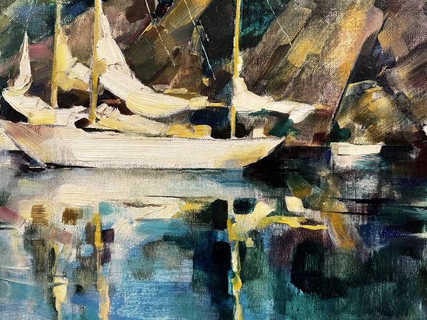 "Boten in de haven" door Dirk Kruizinga (1895-1972)